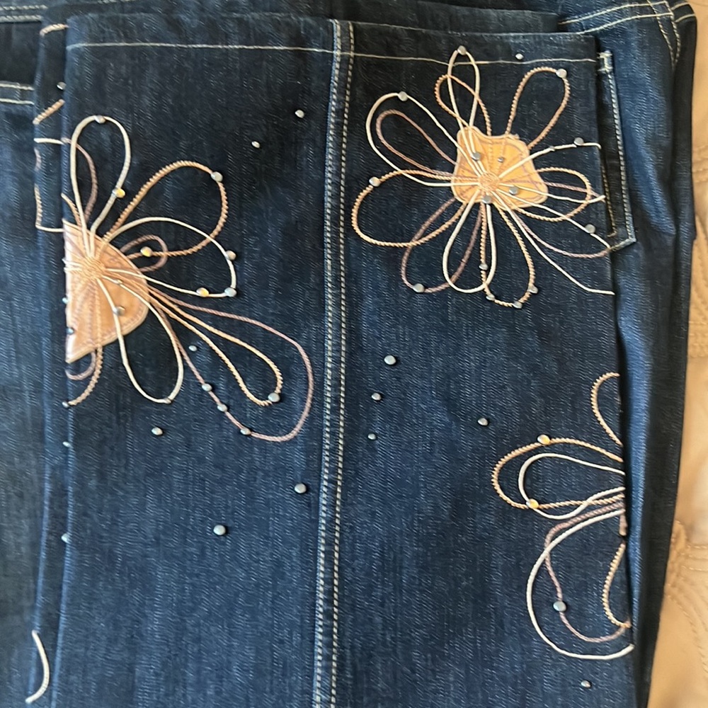 Vintage Dana Buchman Leather embellished denim - Picture 2 of 7